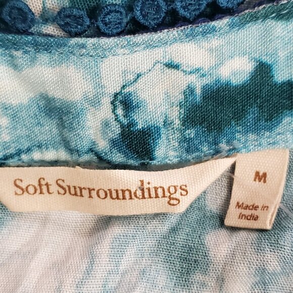 Soft Surroundings Womens Artsy Short Sleeve Maxi Dress Size M Blue Boho Gypsy - Picture 5 of 10